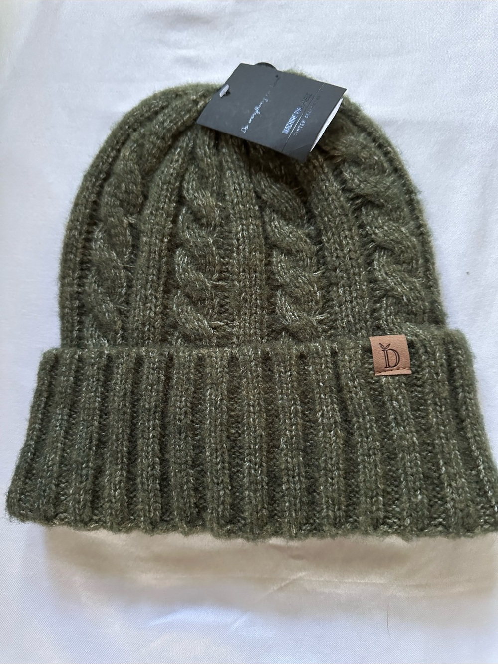 Do Everything In Love NWT Olive Cable Knit Beanie Cuffed Winter Hat